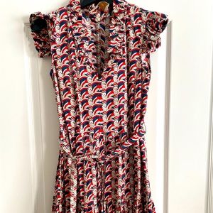 La DoubleJ navy and red print belted dress